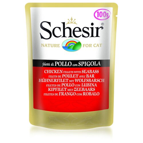 Schesir паучи с цыпленком и окунем для взрослых кошек