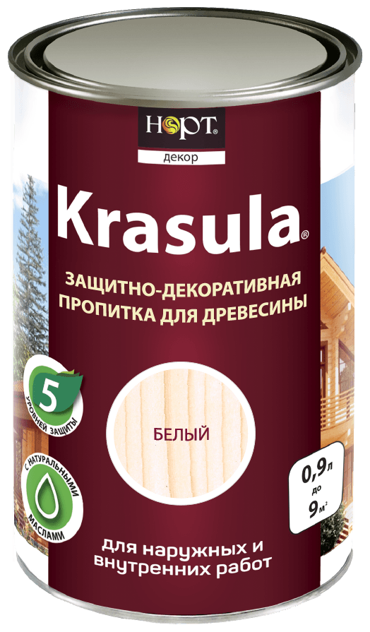 Krasula 0,9л белый, Защитно-декоративный состав для дерева и древесины Красула, пропитка, лазурь