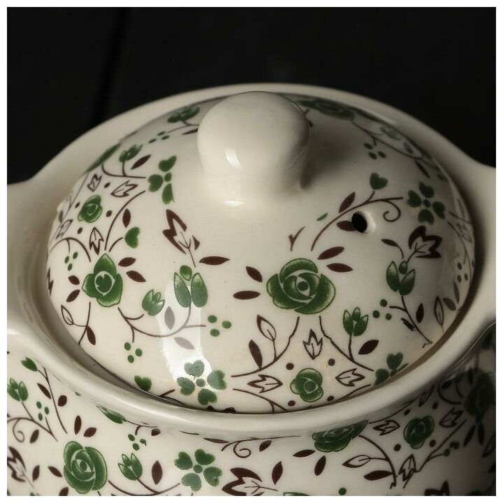 Чайник заварочный Виньетки, 350 мл, с металлическим ситом, цвет зелёный . - фотография № 5