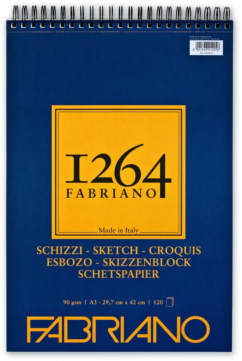 Альбом для графики Fabriano 1264 SKETCH 90г/м. кв 29,7х42 120 листов спираль по короткой стороне
