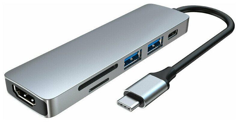 Переходник 6 в 1 Type-C to HDMI USB 3.0*2 SD/TF Type-C для Macbook