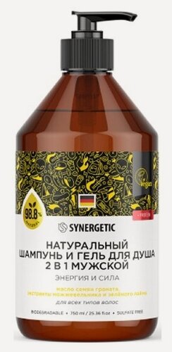 Изображение товара Бессульфатный шампунь и гель для душа Synergetic 2в1 Энергия и сила, мужской, 750 мл