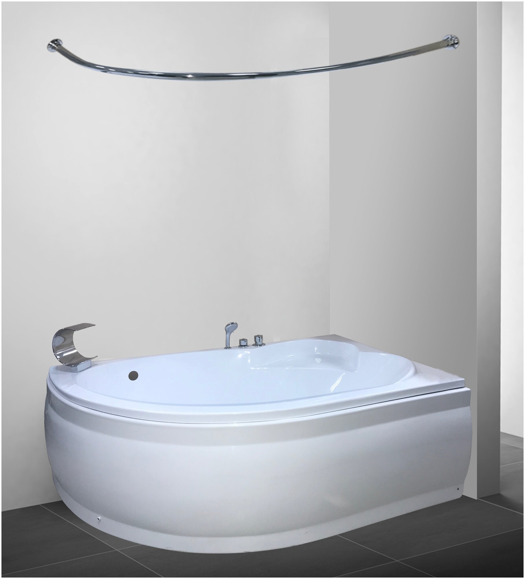 Карниз EGVANS 150х100 (штанга) , нержавеющая сталь 25 мм , угловой ( дуга ) , для ванны и ванной комнаты