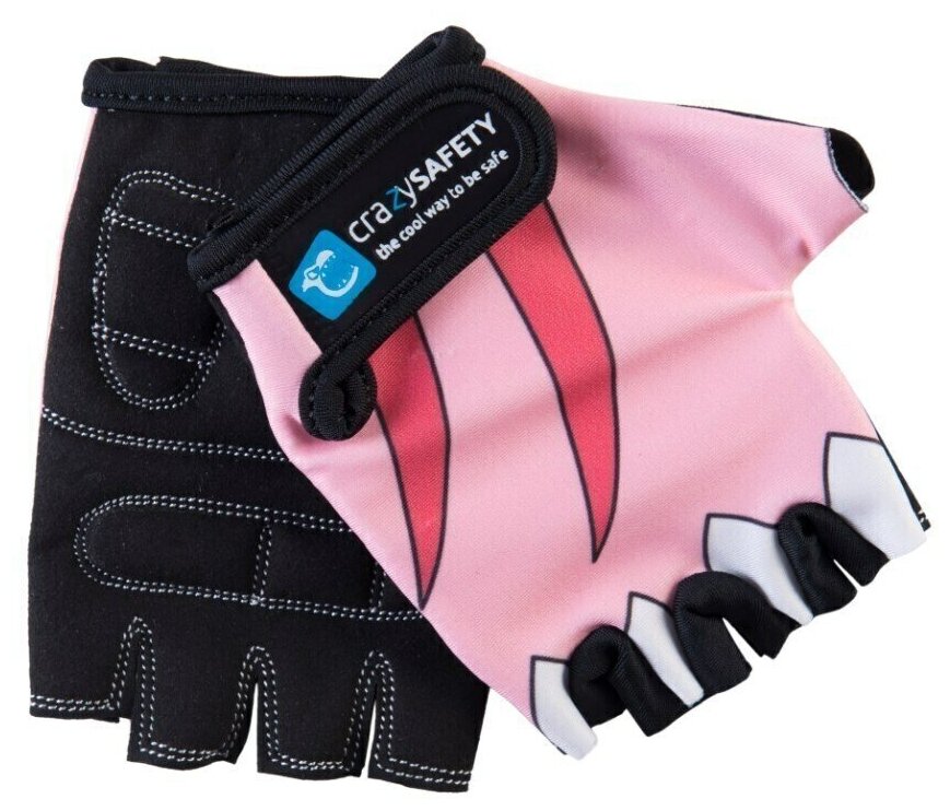 Велоперчатки детские защитные (без пальцев) - Crazy Safety - Pink Shark - розовые