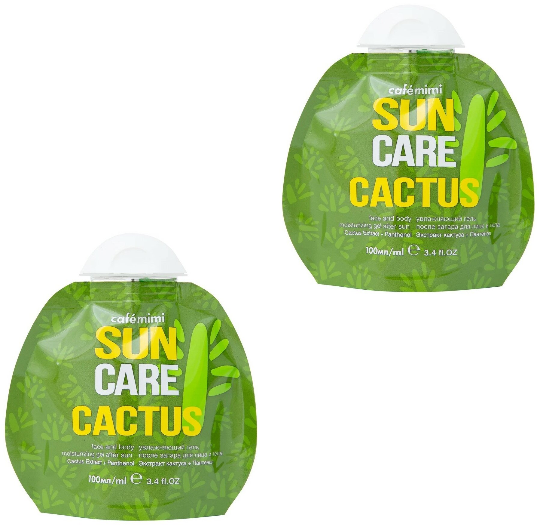 Cafe mimi Гель после загара для лица и тела Cactus Увлажняющий Кактус Пантенол , 100 мл, 2 упаковки