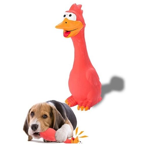 Игрушки для собак/ Игрушка пищалка для собак/ Резиновые игрушки для собак/ Курица с пищалкой Petsy, голубая