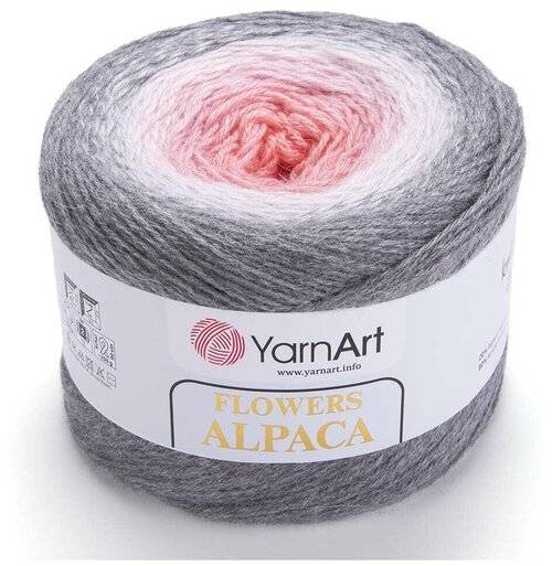 Пряжа YarnArt Flowers Alpaca (ЯрнАрт Фловерс Альпака) 1 моток цвет 406 Серый, Белый, Розовый, 20% альпака, 80% акрил, 250г, 940м