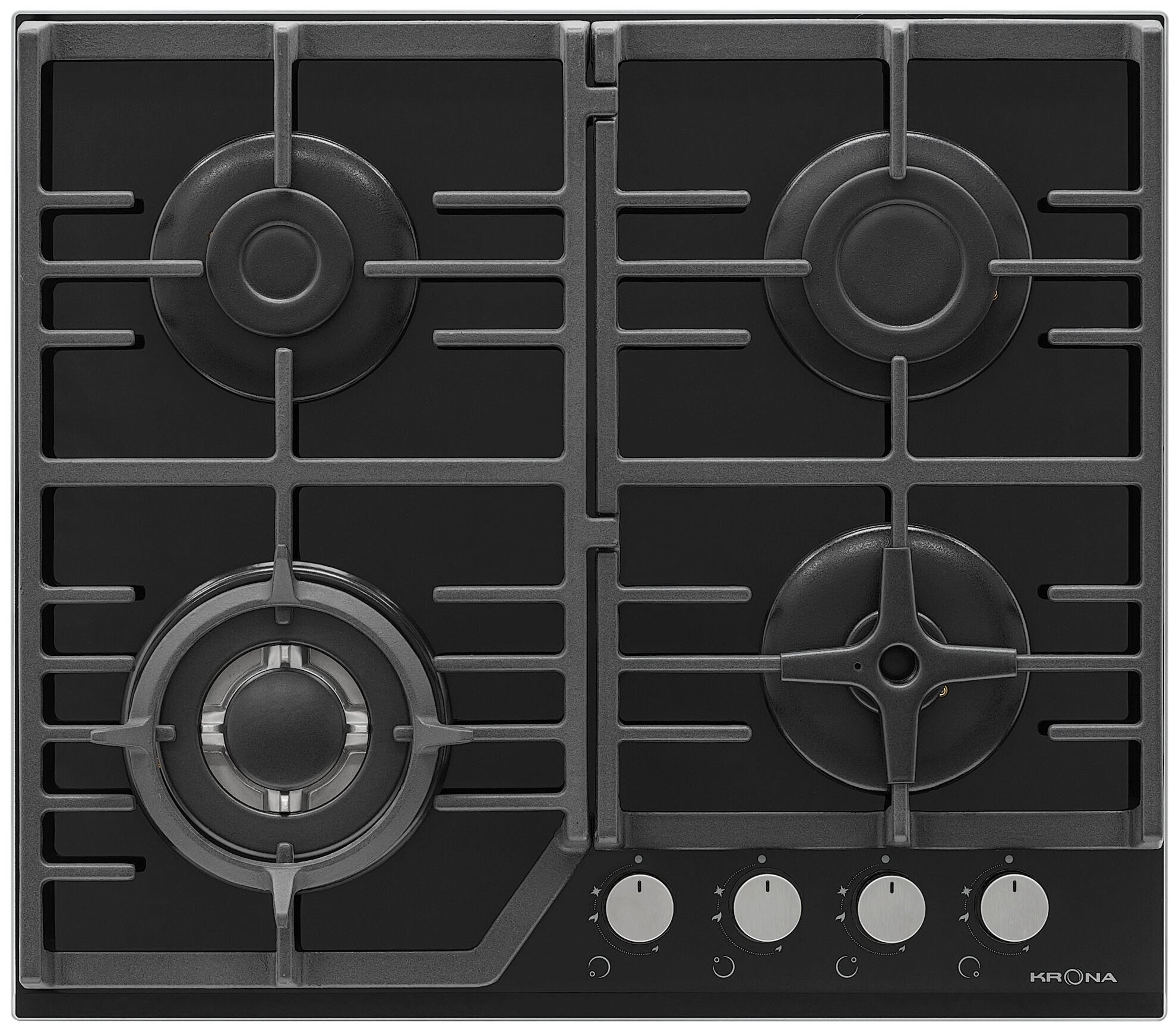 Поверхность газовая KRONA CORNIOLA 60 BL черный (стекло, чугун, г/к, WOK)