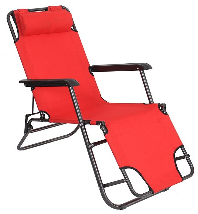 Кресло-шезлонг туристическое, с подголовником 153х60х30 см, до 100 кг, цвет красный