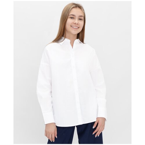 Рубашка на пуговицах с манжетами и воротником белая Button Blue Teens line, размер 176, модель 222BBGTS22010200