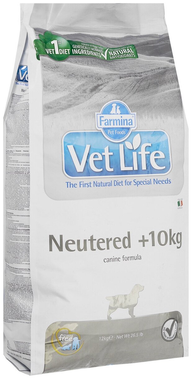 Сухой корм Farmina Vet Life Neutered +10kg для взрослых кастрированных или стерилизованных собак весом более 10 кг, диетический, 12 кг