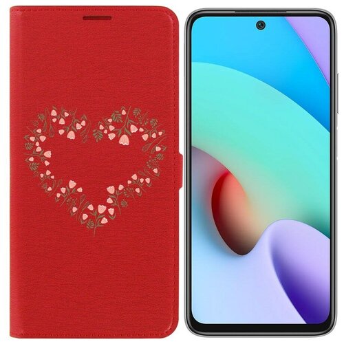 Чехол-книжка / Защитный кейс / Krutoff Eco Book для Xiaomi Redmi 10 Цветочное сердце (красный)