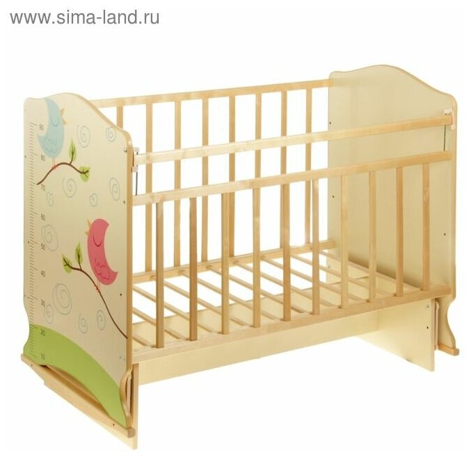 Детская кроватка Морозко. Птички на качалке с поперечным маятником, цвет бежевый/берёза ВДК 218763