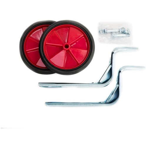 фото Боковые колеса kms 3044-82 для велосипедов 12"- 20" колеса 110 мм.,пластик, усиленные, красные