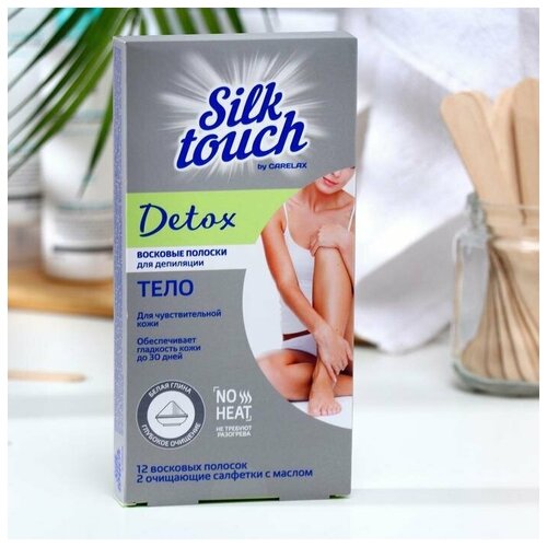 Восковые полоски для депиляции Carelax Silk Touch Detox, для тела, 12 шт. Carelax 6580465