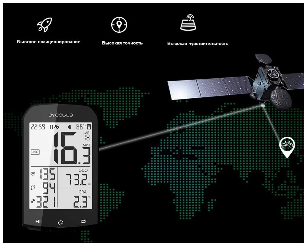 Беспроводной велокомпьютер Cycplus GPS M1, 16 функций