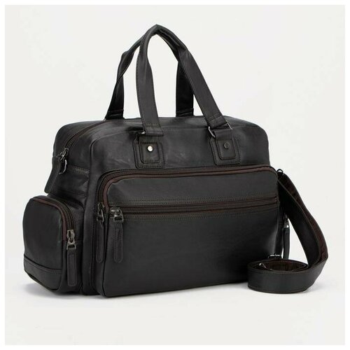 фото Сумка дорожная на молнии, 5 наружных карманов, длинный ремень, цвет коричневый