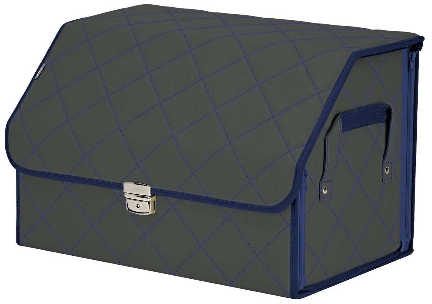 Органайзер-саквояж в багажник "Союз Премиум" (размер L). Цвет: серый с синей прострочкой Ромб.