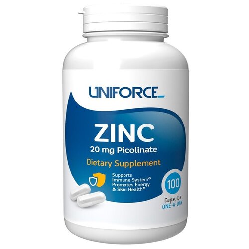 Цинк Uniforce, Zinc, 20 мг, 100 капсул, 100 капсул