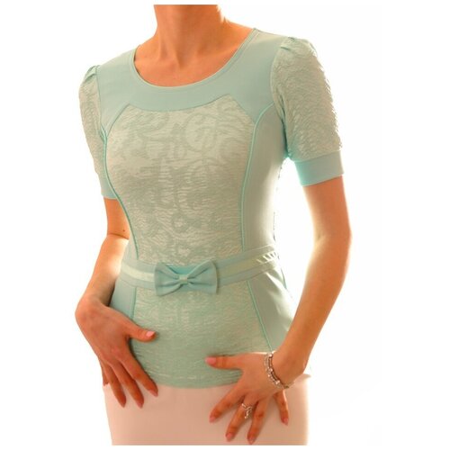 фото Блуза thedistinctive, нарядный стиль, прилегающий силуэт, короткий рукав, размер xxxl, зеленый