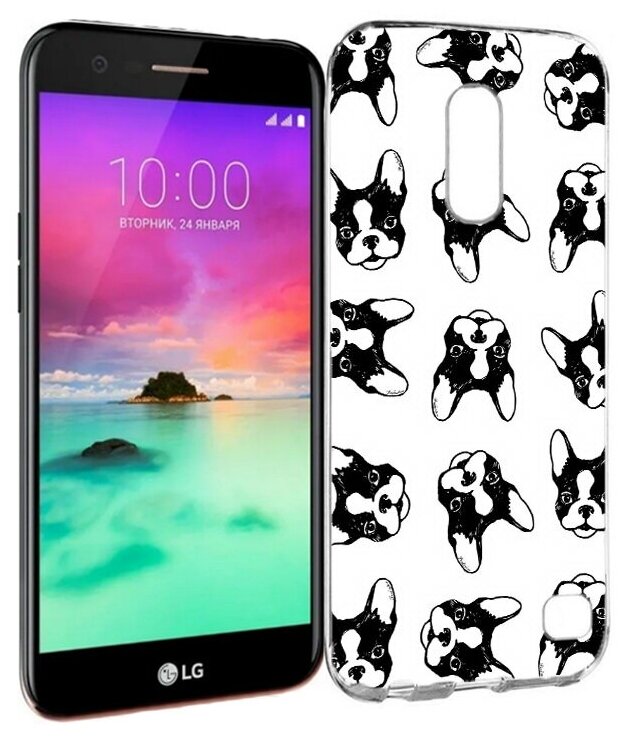 Чехол задняя-панель-накладка-бампер MyPads черно белые собачки для LG K10 (2017) M250 5.3 противоударный