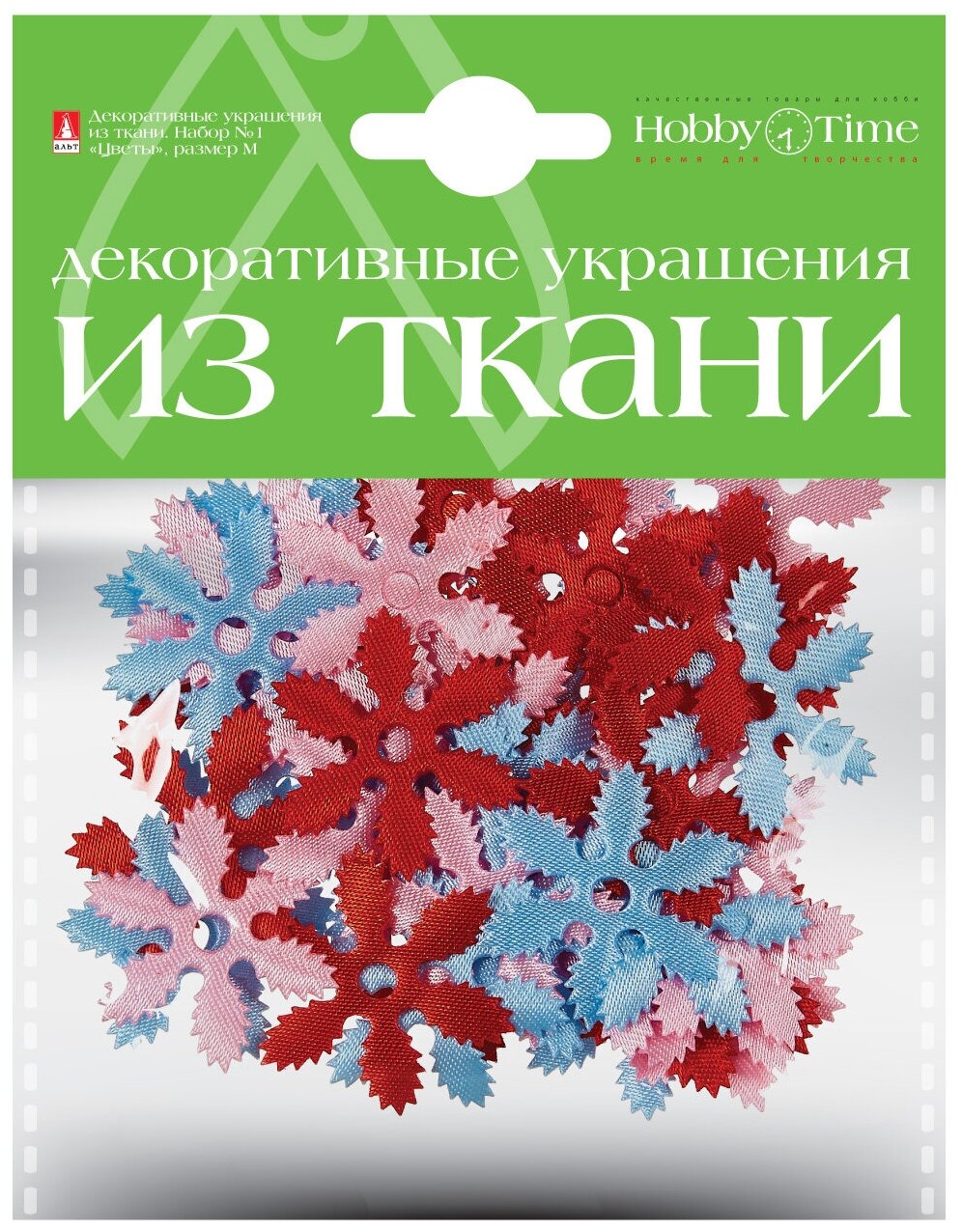 Декор из ткани набор №1 "цветочки М", 6 видов, Арт. 2-163