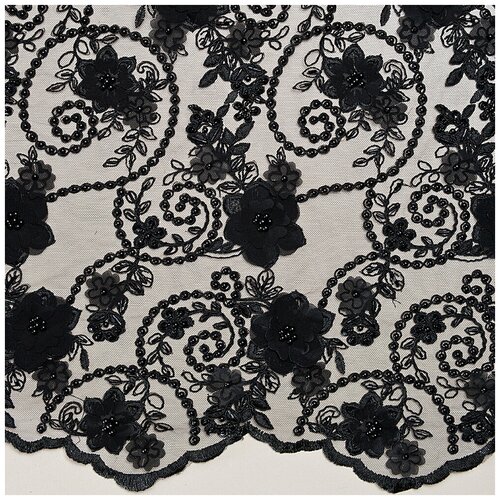 Ткань кружево черный цветы (495)