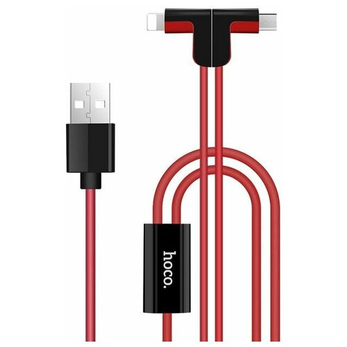 Кабель USB 2в1 MicroUSB-Lightning 8Pin HOCO X12 1м красный кабель usb 2в1 microusb lightning 8pin hoco u18 розовый