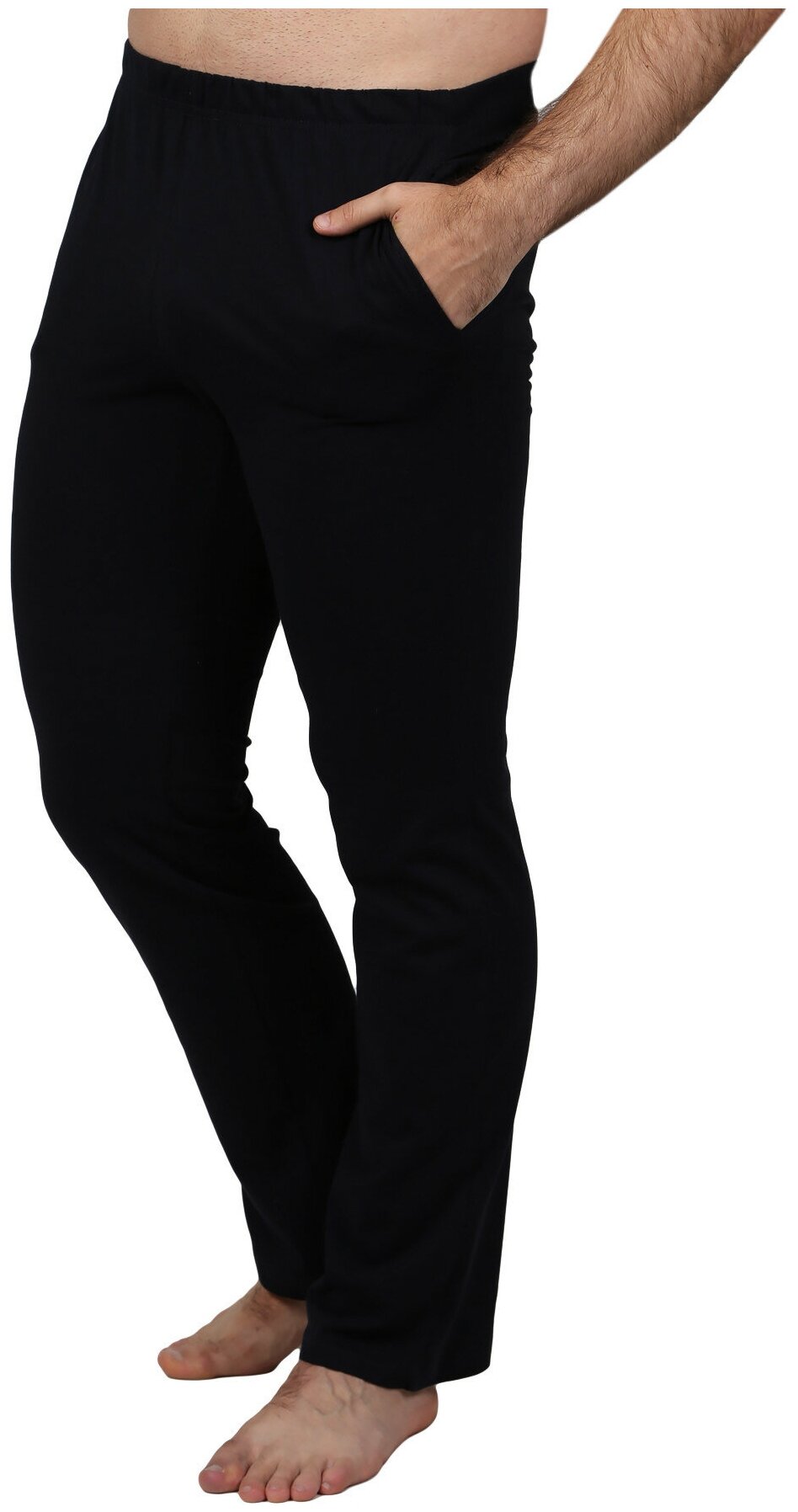 Мужские брюки с карманами широкий пояс на резинке Тон Черный размер 56 Кулирка Оптима трикотаж рисунок Однотонный - фотография № 2