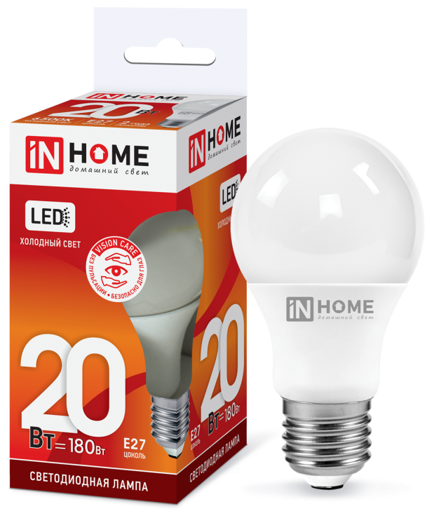 Светодиодная лампа IN Home LED-A60-VC 20Вт грушевидная 230В E27 6500К 1900лм 4690612020310