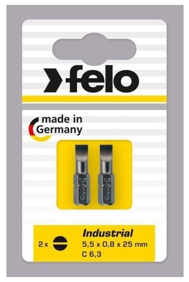 Бита плоская шлицевая Felo 02041036, серия Industrial, SL 4.0х0.8х25мм, 2шт в блистере