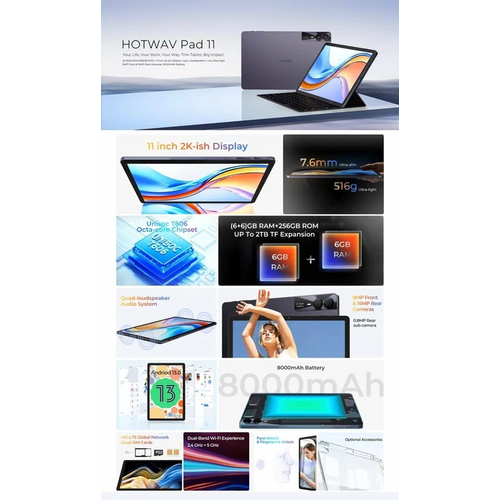 Планшет HOTWAV Pad 11 11дюйма 2K 6256 ГБ 13 МП 8000 мАч Серый 1870000₽