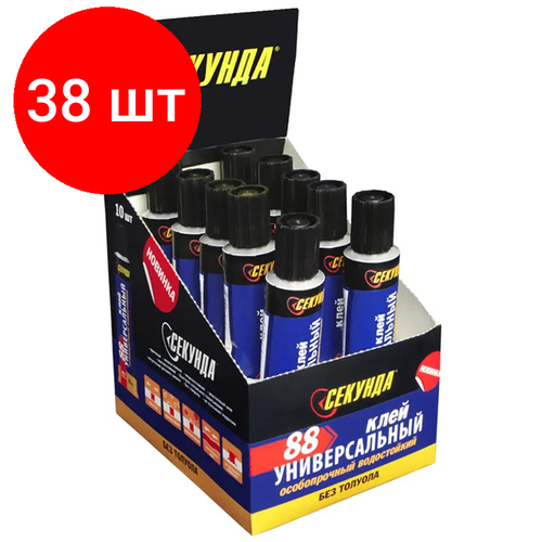 Комплект 38 шт, Клей Секунда 88, особопрочный водостойкий, 30мл, шоу-бокс