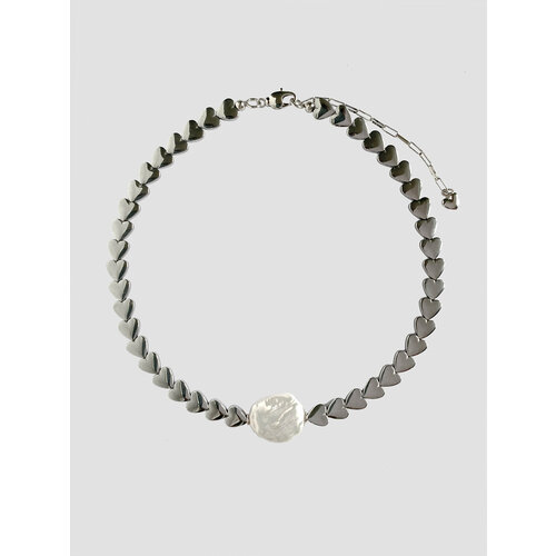 Колье by mar SILVER HEARTS, жемчуг культивированный, жемчуг барочный, жемчуг имитация, гематит, жемчуг пресноводный культивированный, жемчуг пресноводный, длина 38 см, серебряный, белый