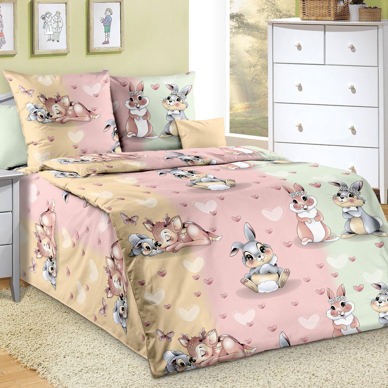 фото Постельное Белье 1.5-спальное Поплин (наволочки 70х70 2 шт.) "Заюшки 1"