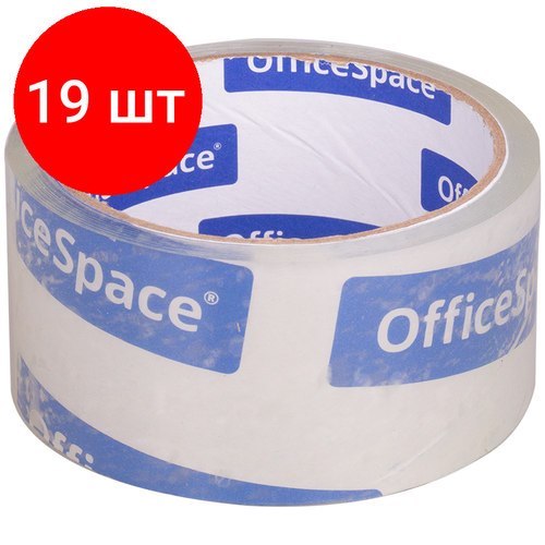 Комплект 19 шт, Клейкая лента упаковочная OfficeSpace, 48мм*40м, 38мкм, крист. чистая, ШК клейкая лента скотч упаковочная 48мм x 150м 38мкм прозрачная