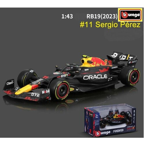 Коллекционная модель гоночного болида Формула-1. Масштаб 1/43. Bburago. Команда Red Bull RB19 (№11 Серхио Перез). Модель сезона 2023 года.