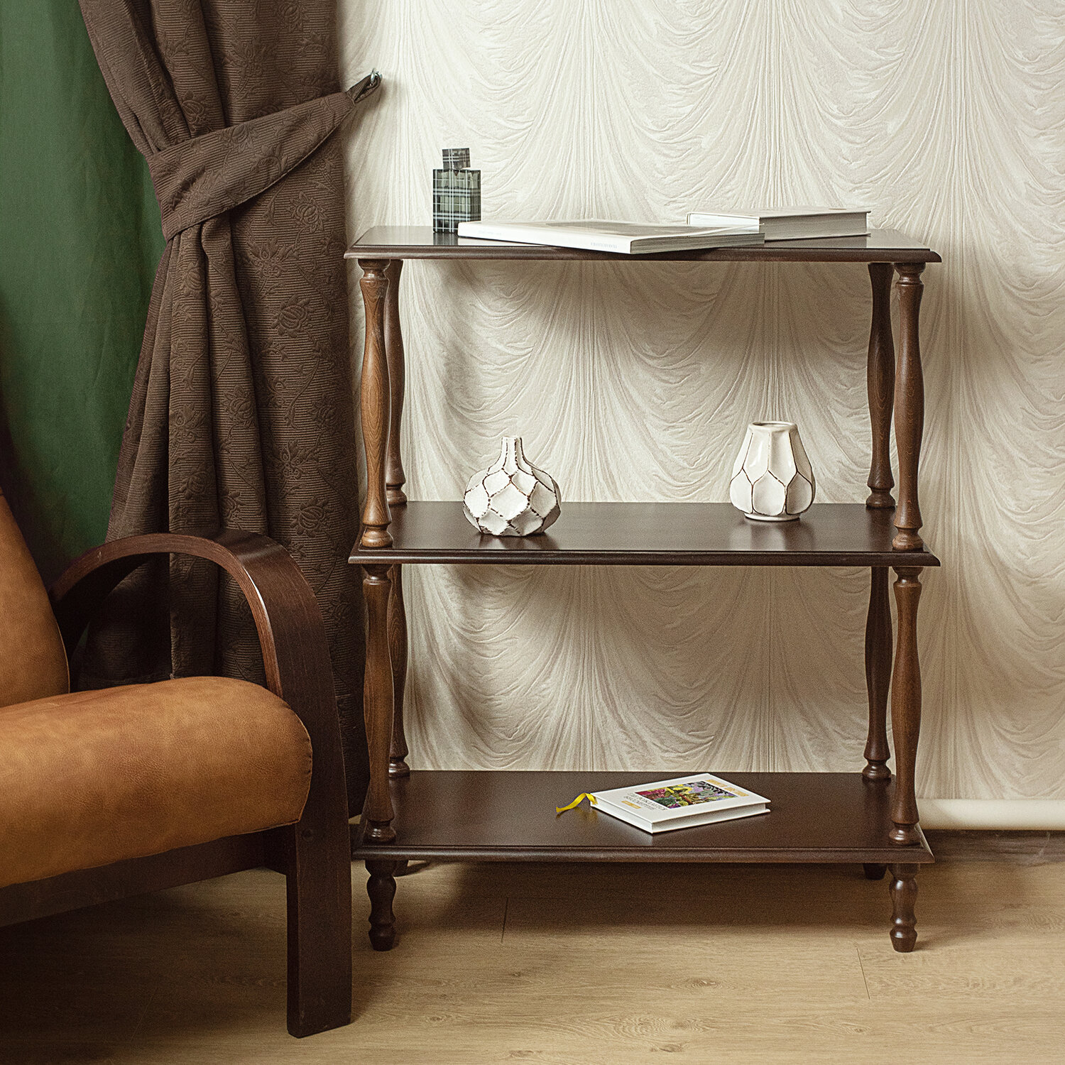 Этажерка стеллаж IFERS П 9 напольная, для гостиной, прихожей, в спальню, цвет средне-коричневый — фото 1