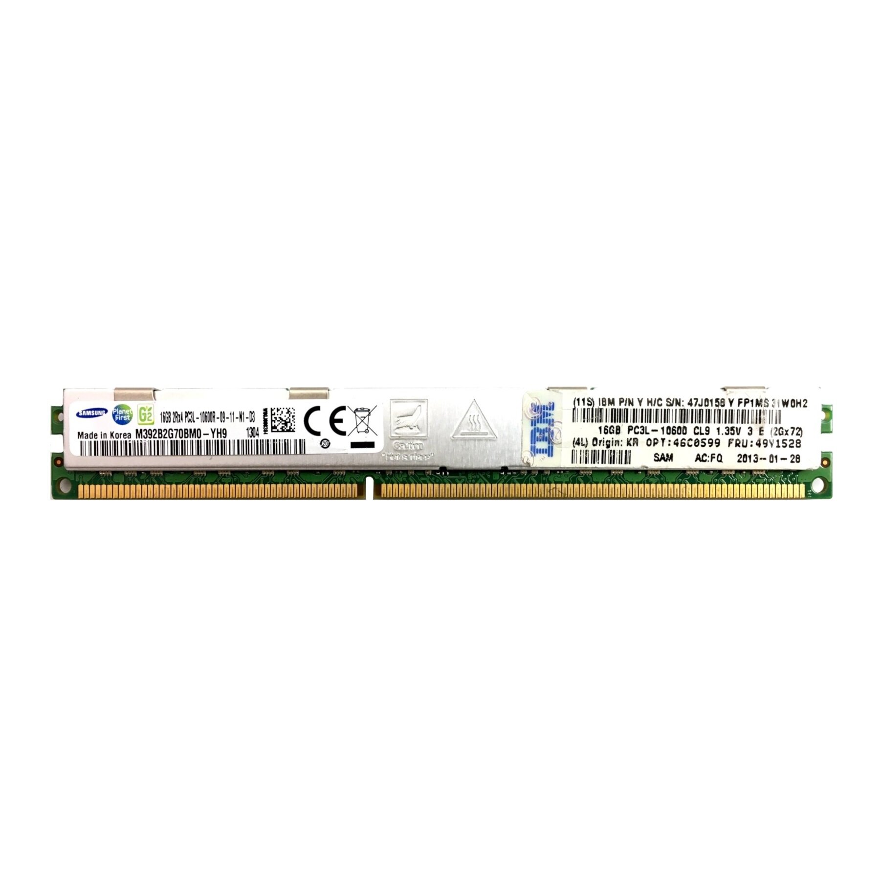 Оперативная память IBM 16GB (1x16GB, 2Rx4, 1.35V) PC3L-10600 CL9 ECC DDR3 DDR3 1333MHz VLP [49Y1527]