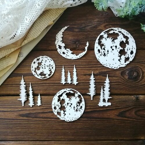 Чипборд для скрапбукинга. Фигурный картон для творчества. Скрапбукинг, декупаж, миксмедия, декор, аппликации, поделки. Моя Луна белый