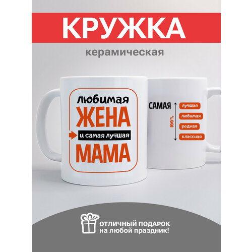 Кружка с принтом- Любимая жена и самая лучшая мама - универсальная подарочная кружка для женщины