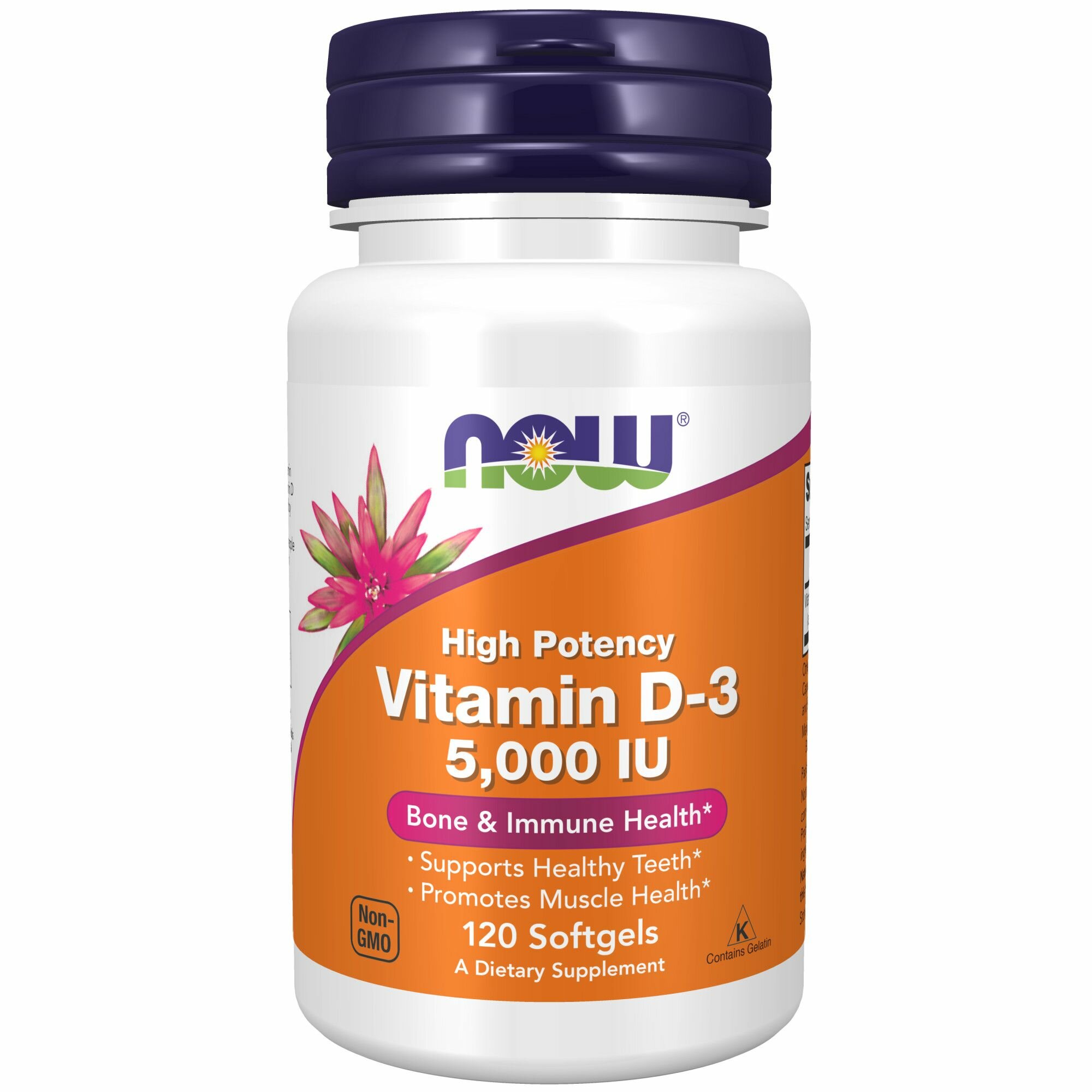 Витамин Д3 5000 МЕ, NOW Vitamin D3, для иммунитета, 120 капсул