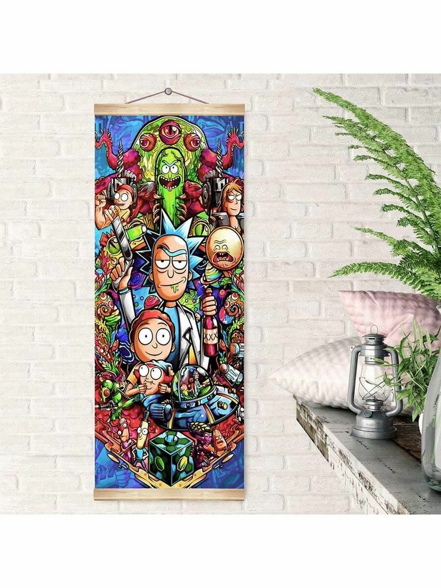 Картина по номерам Molly на холсте "Панно Арт Рик и Морти" Раскраска 35x88 см, Мультфильмы Детская тематика Фэнтези
