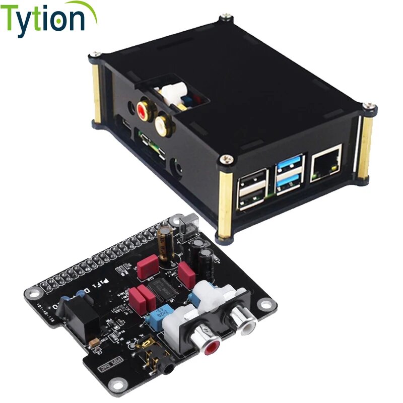 Плата расширения Raspberry Pi 4B 3B I2S HIFI DAC Звуковая карта Цифровая трансляционная коробка Музыкальный проигрыватель с акриловым корпусом, Black Card W 4B Case