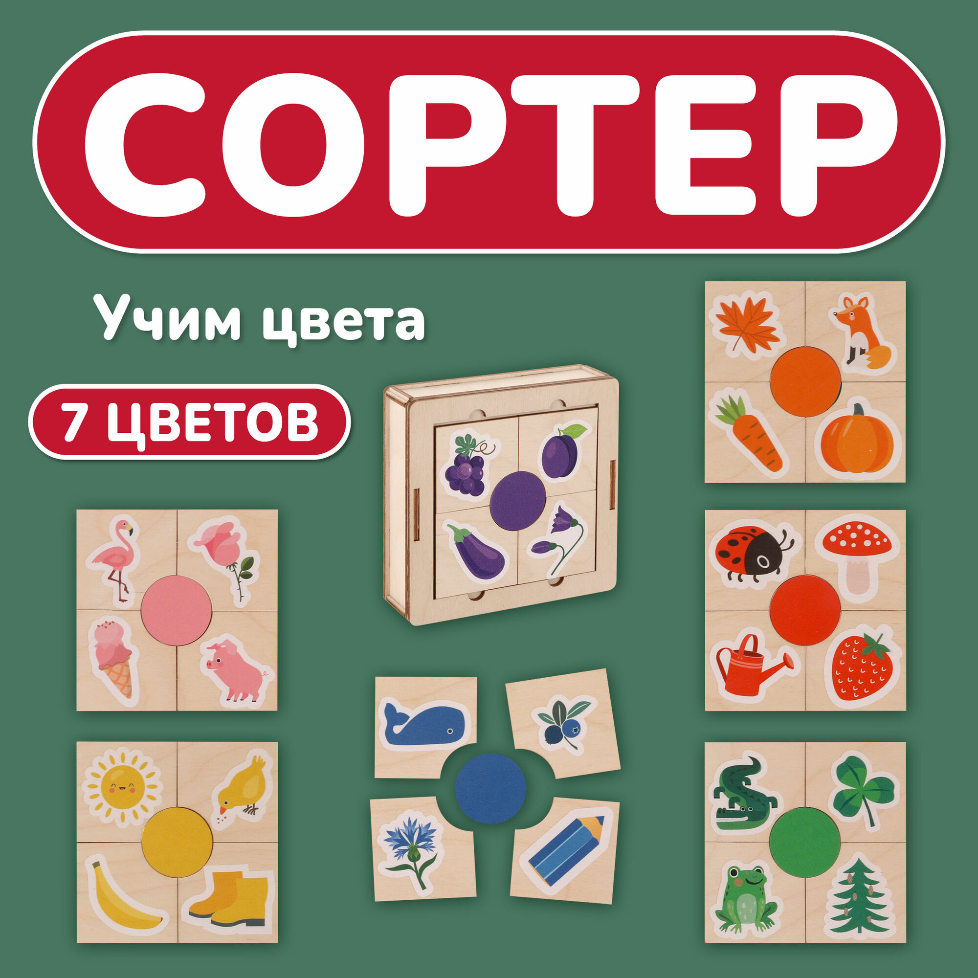 Развивающая игрушка Mapacha Сортер: изучаем цвета, деревянный пазл