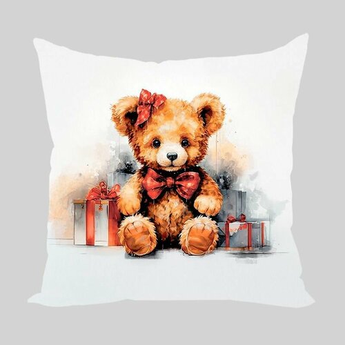 Подушка декоративная Мишутка и подарки 30х30 велюр арт 4086
