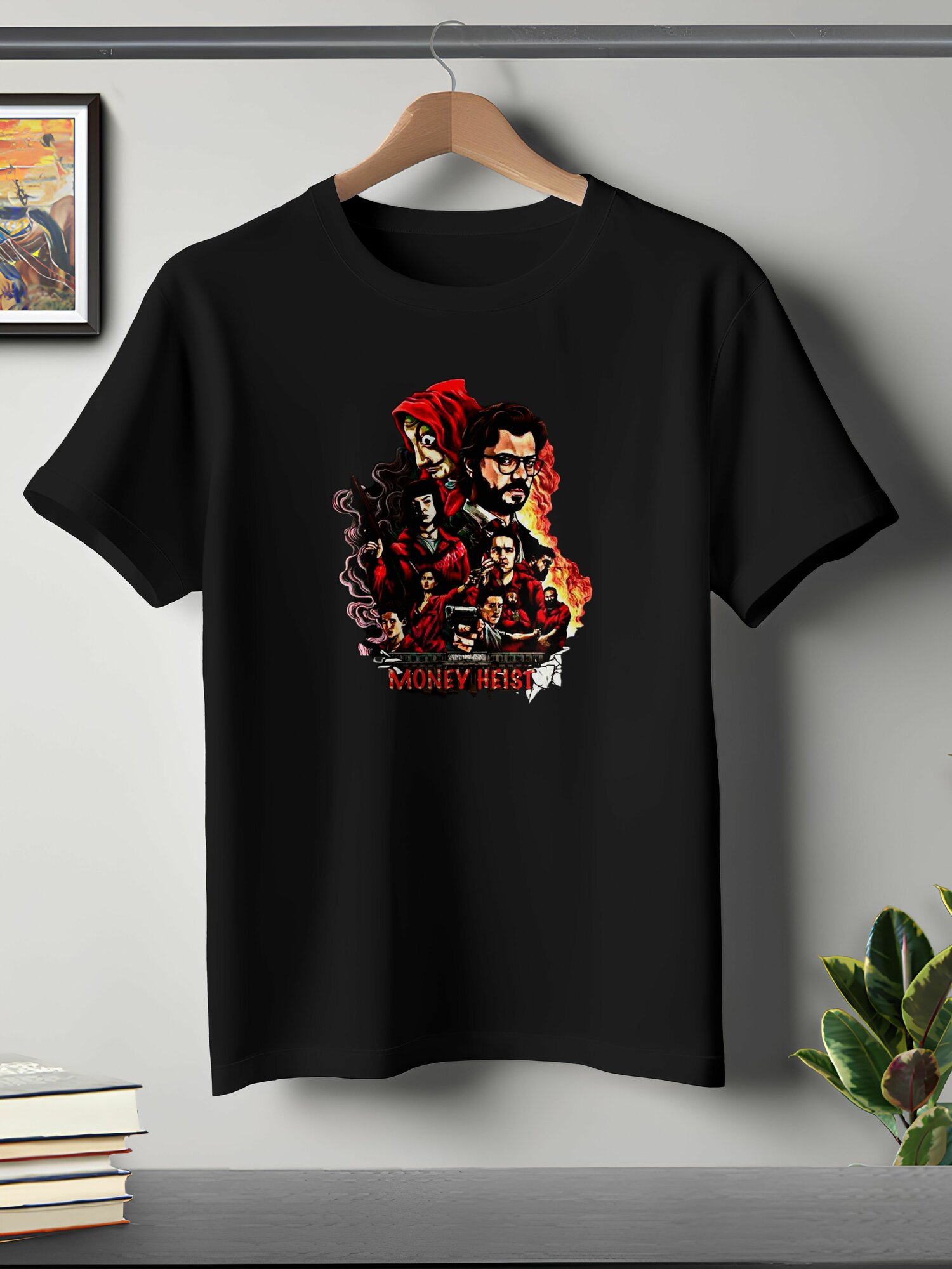 Футболка ONEQ унисекс 48-50 (L) размер с принтом Бумажный дом, черная