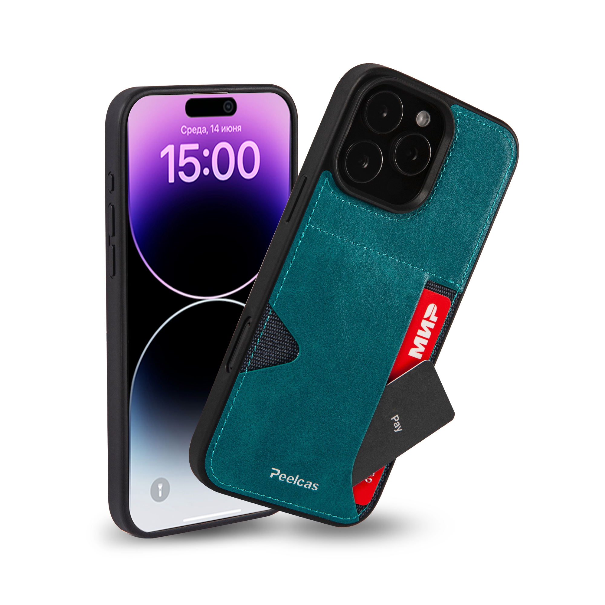 Чехол для iphone 16 pro с карманом для карт и стикеров из эко-кожи — фото 1