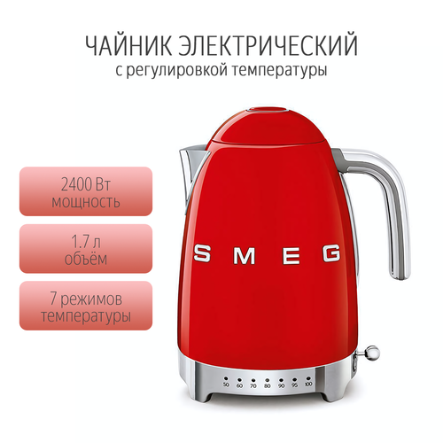 фото Чайник электрический smeg klf04 с регулировкой температуры, 1.7 л, красный v&v