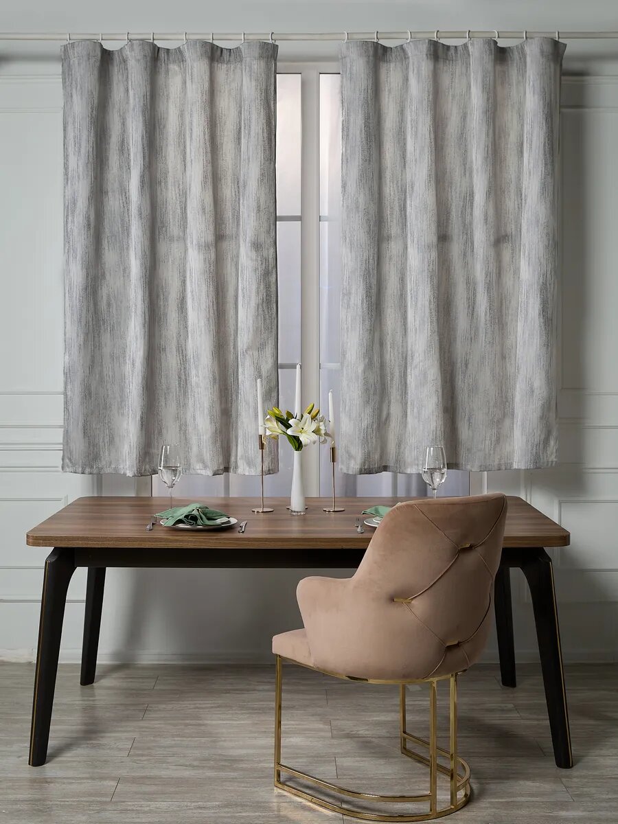 Шторы SANPA HOME короткие с рисунком на кухню 140х170 см-2шт шторная лента